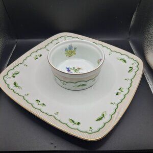 Georges Briard  Victorian Garden Square Plate & Bowl Set Veggie Chip And Dip